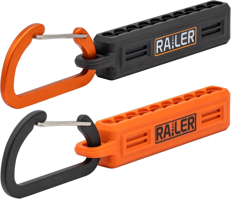 Railer Screwdriver Bit Holder Storage Organizer – 10-Hole Black and Orange Bit Holder with Carabiner - 2 Pack - Image 1